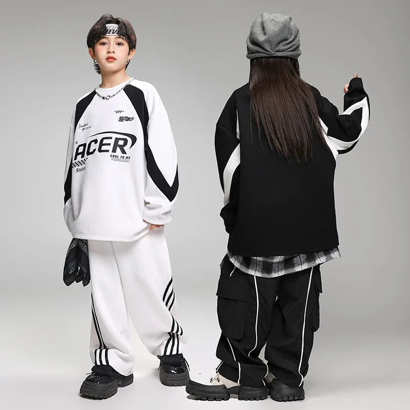 Maxy Children's Teen Boys Girls Streetwear Hip-hop Sweatshirt Cargo Pant Sets Tracksuits Performance Clothing Kids Tshirt Trousers