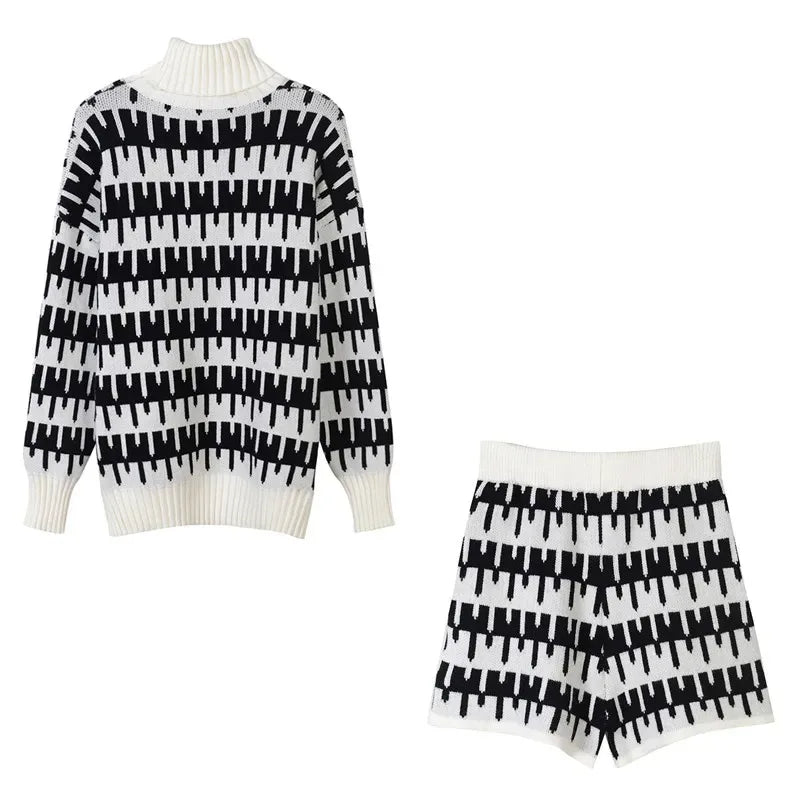 Gracy's Knitted Suit Pant 2 Piece Sets Women Outfit Shorts Oversized Casual Sweaters Female Clothing Knitwear Tracksuit