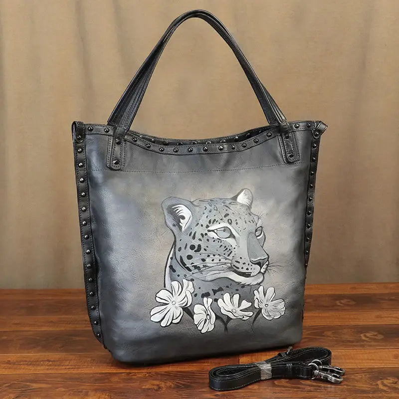 Maxy Luxury Fashion Leather Women's Bag Large Capacity Hand Drawn Handbags Tote Bag Shoulder Crossbody Bags First Layer Cowhide