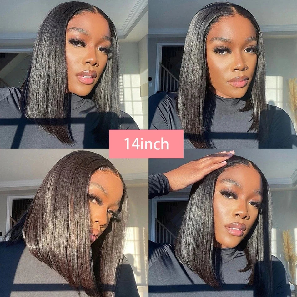 Maxy 13x4 Bob Human Hair Wigs Straight Short Wig Pre Plucked Remy Hair 4x4 Lace Closure Glueless Wig For Women 200% Density 14 Inch