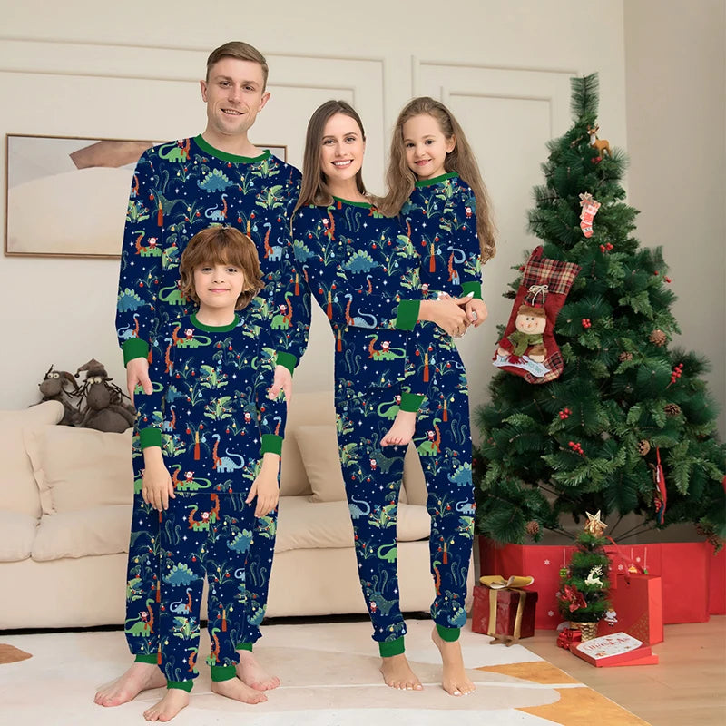 Christmas Max Matching Pajamas Family Outfits 2024 New Year Father Mother Kids Dinosaur Family Look Sleepwear Pyjamas Clothes Sets