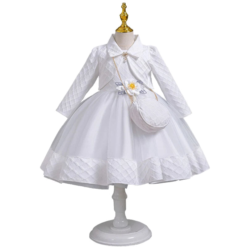 Babs 3Piece Fashion Girls Wedding Bridesmaid Full Sleeve Coat + Dress + Bag Clothing Set Formal Occasion Children's Communion Dresses