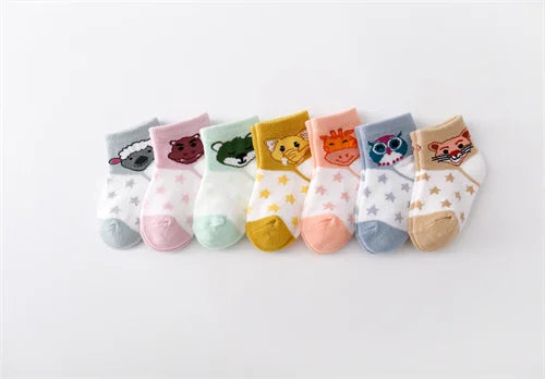 Maxy 7Pairs/lot Newborn Baby Boys Girls Socks Summer Mesh Thin Cotton Cartoon Infant Socks For Boy Girl Casual 0-24Month