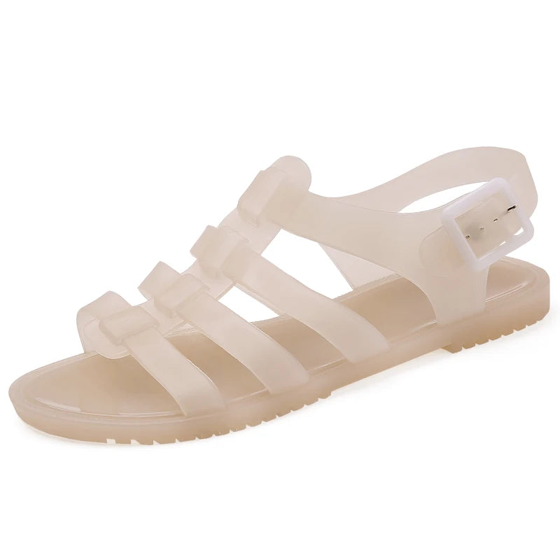Women Clogs Jelly Sandals Home Non-slip Summer Hole Shoes Female Flat Slippers Plastic Female Girls Cool Hollow EVA Garden Shoes