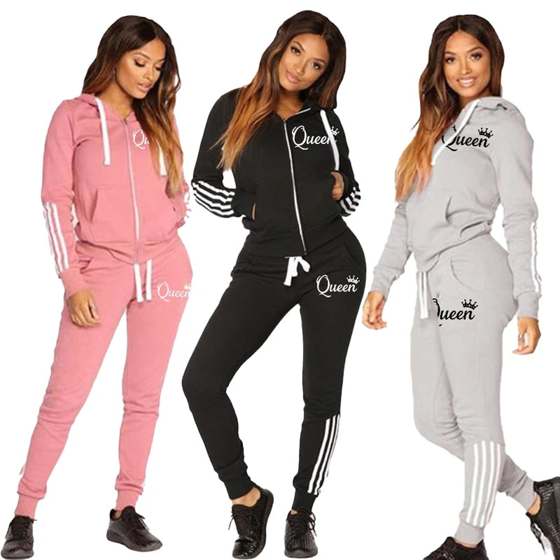 Maxy Fashion Casual Sweatsuits for Women Two Piece Set Tracksuit Jogging Suit Zipper Long Hoodies Running Sportswear High Street Pant