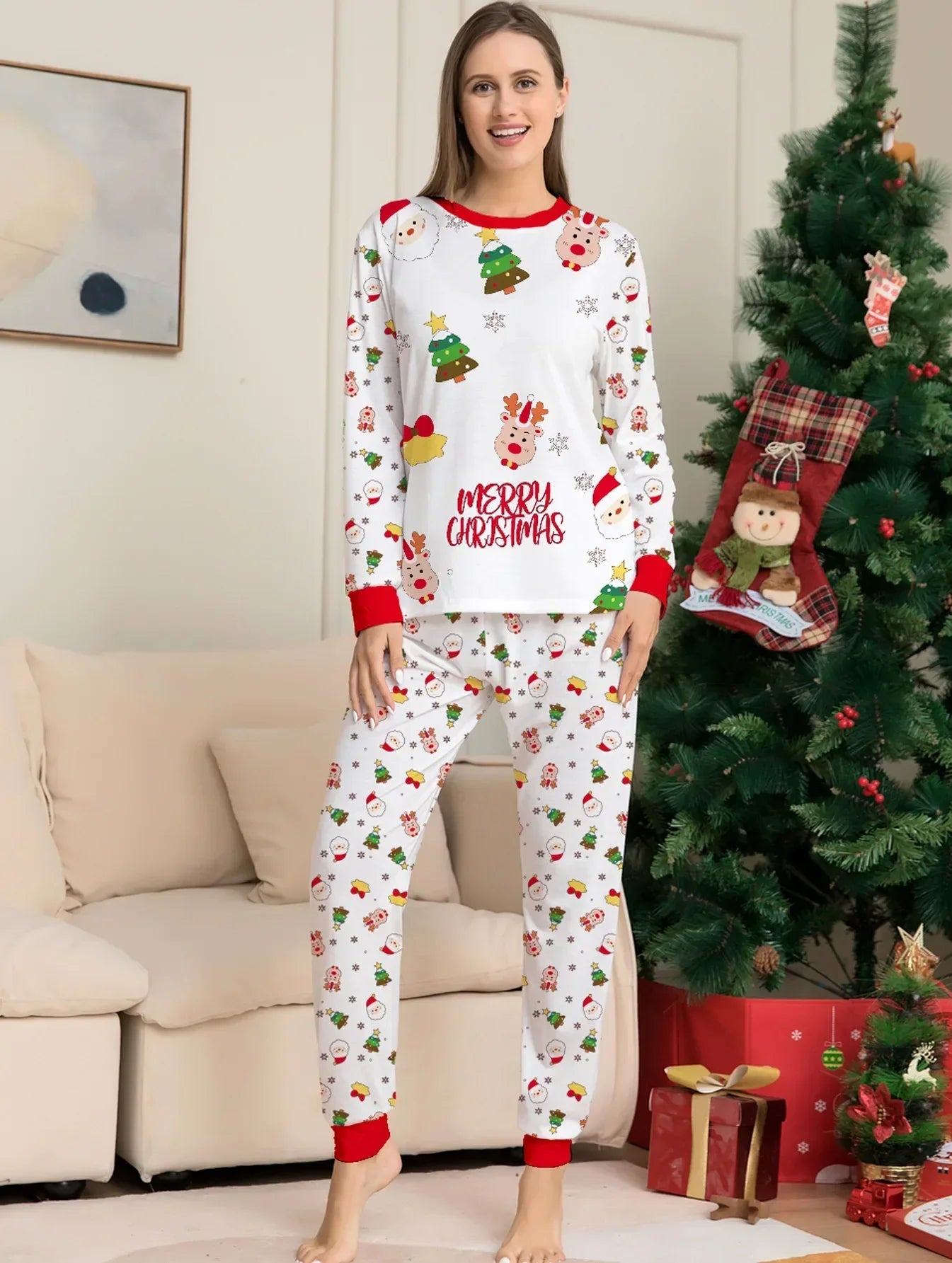 Christmas Soft Pajamas Family Matching Outfits Print Sleepwear Set Mom Daughter Dad Son Baby Look Matching Clothing Xmas Pajamas