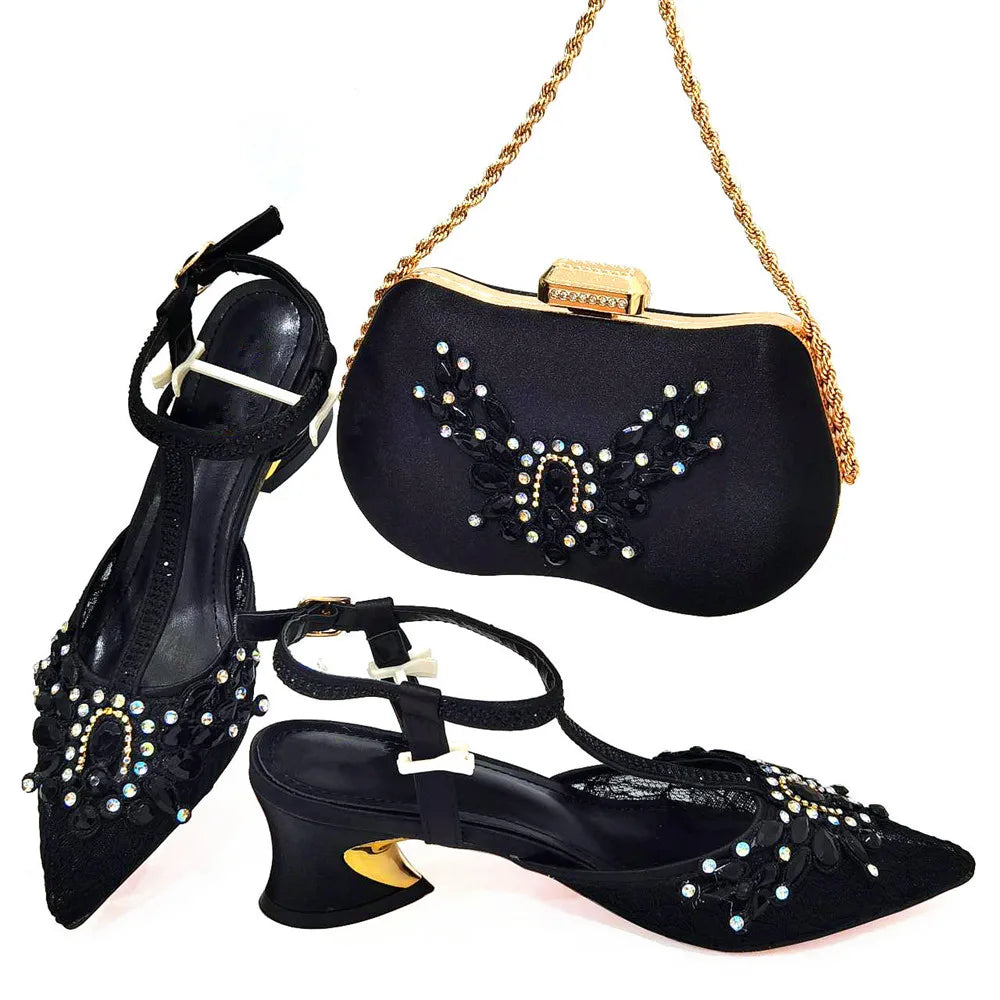 Summer Maxy Rhinestone Shoes and Bags Set Fashion African Woman High Heels Shoes And Bag Set For Wedding Party Dress