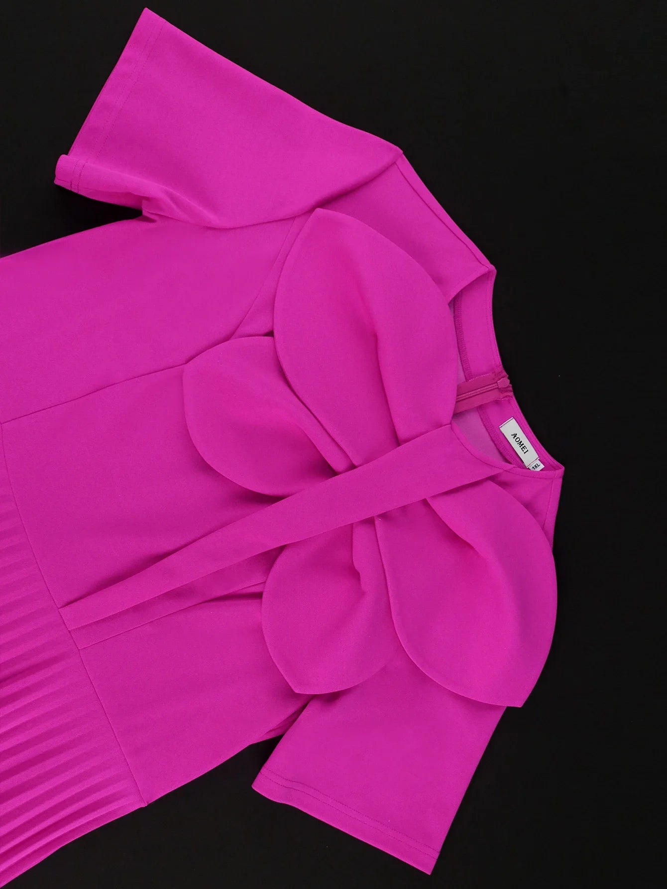 Rose Pleated Dresses for Women O Neck Short Sleeves Big Bows High Waist A Line Causal Fashion Chic Elegant Daily Ball Maxi Gowns