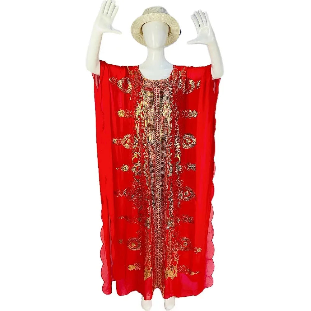 Maxy New Middle East Loose Large Size Dubai Chiffon Elegant Temperament Sequined  Spring Traditional Ethnic Style Dress