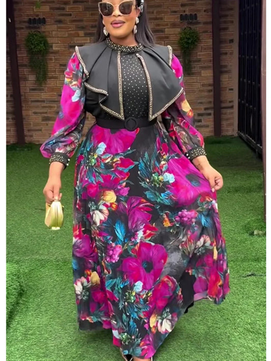Maxy Plus Size African Party Dresses for Women 2025 New Fashion Dashiki Ankara Wedding Evening Gown Elegant Outfits Muslim Maxi Dress
