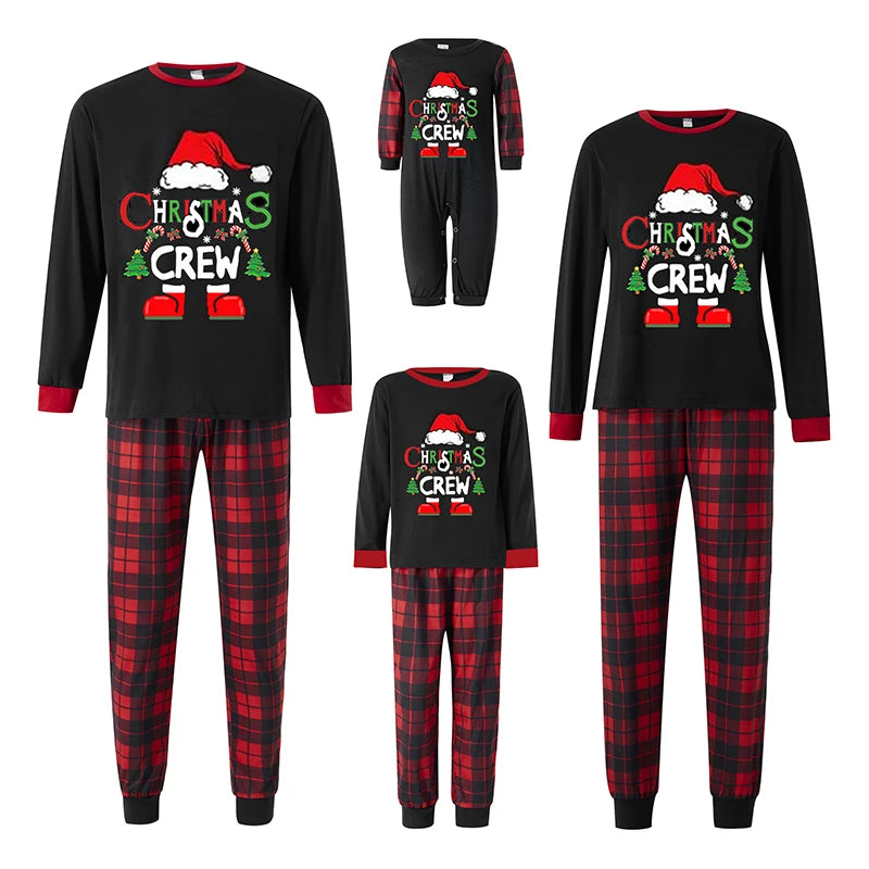 Maxy Christmas Family Pajama Set Xmas Pjs Cute Printed Top + Plaid Pants, Festive Matching Sleepwear for the Whole Family