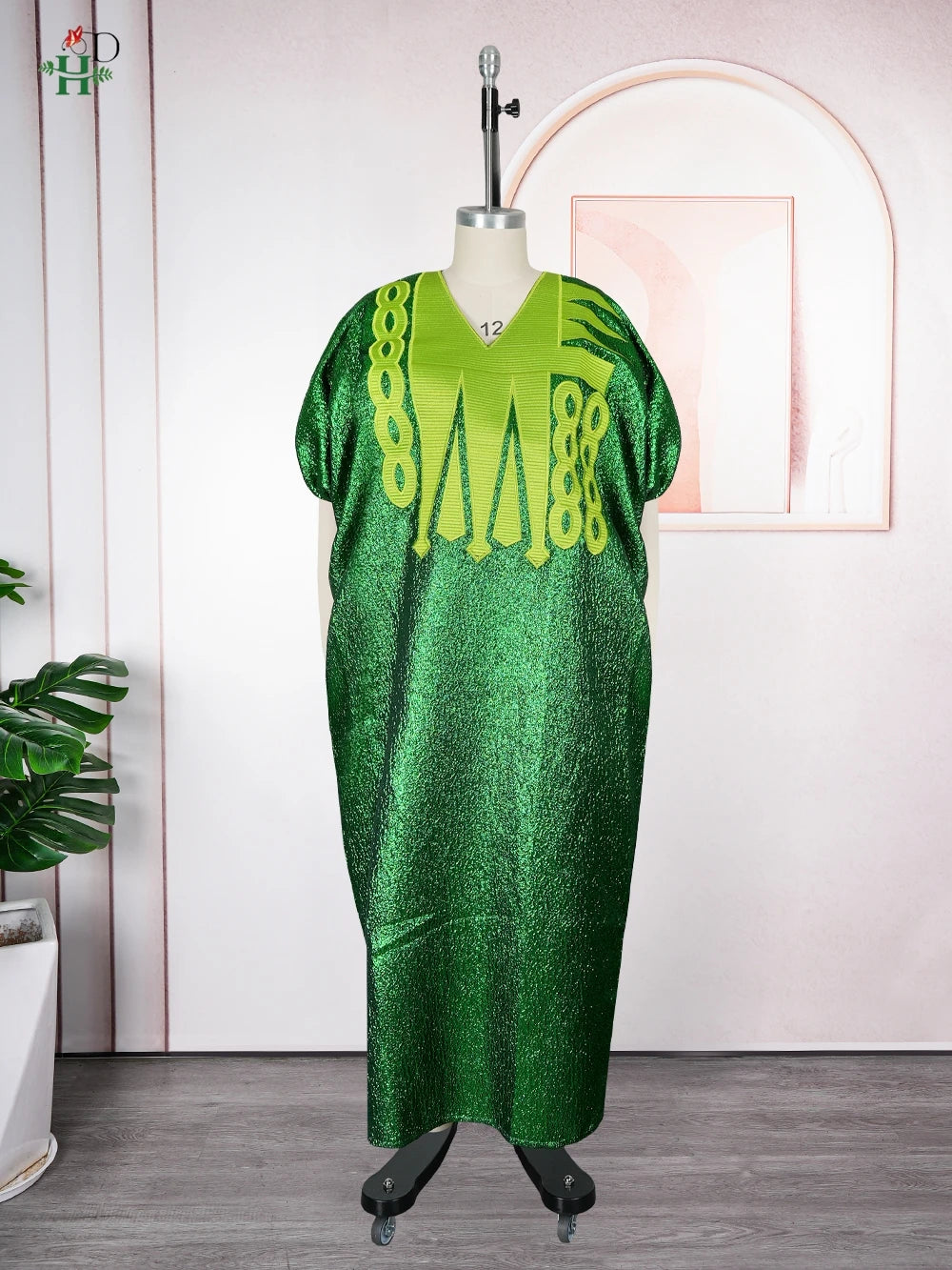 Maxy New Elegant African Women's Plus Size Kaftan Embroidery Dress V Neck Short Sleeve For Parties Cultural Events and Casual Outings