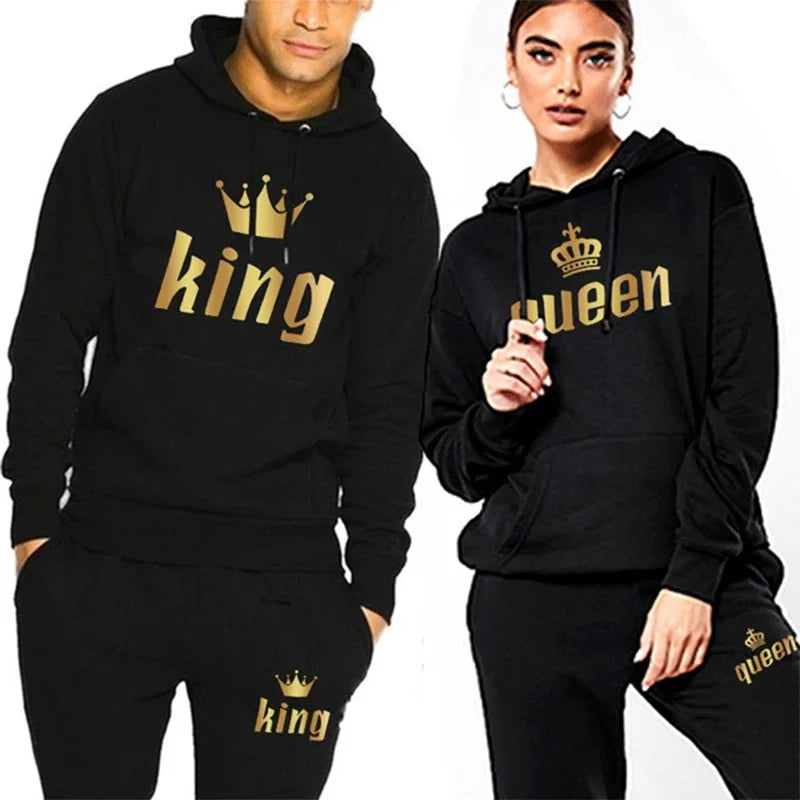 Maxy King And Queen Couple Outfit Hoodie and Jogger Pants High Quality Men Women Daily Casual Sport Jogging Suit King Queen Tracksuit