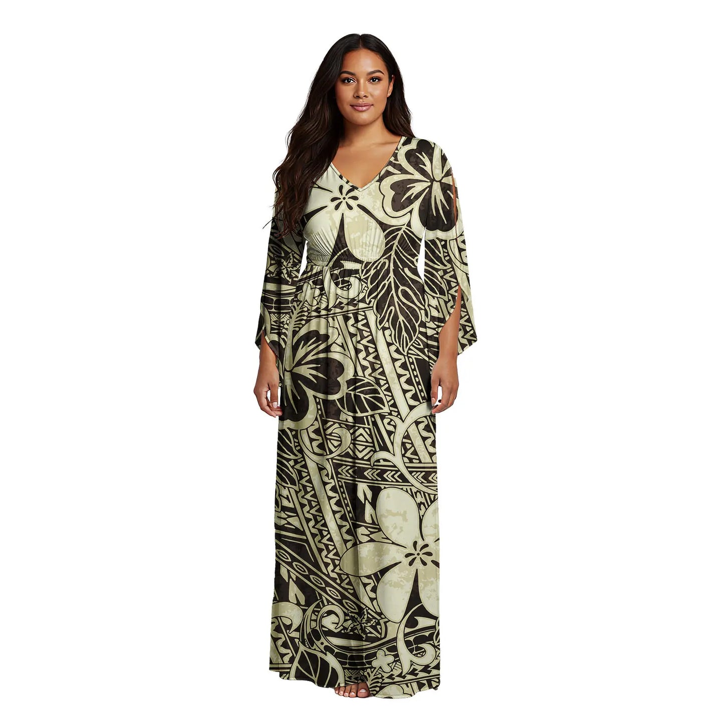 Maxy Latest Women's V-neck Dress Custom Sexy Evening Gown Polynesian Samoan Tribal Pattern Design Casual Dress