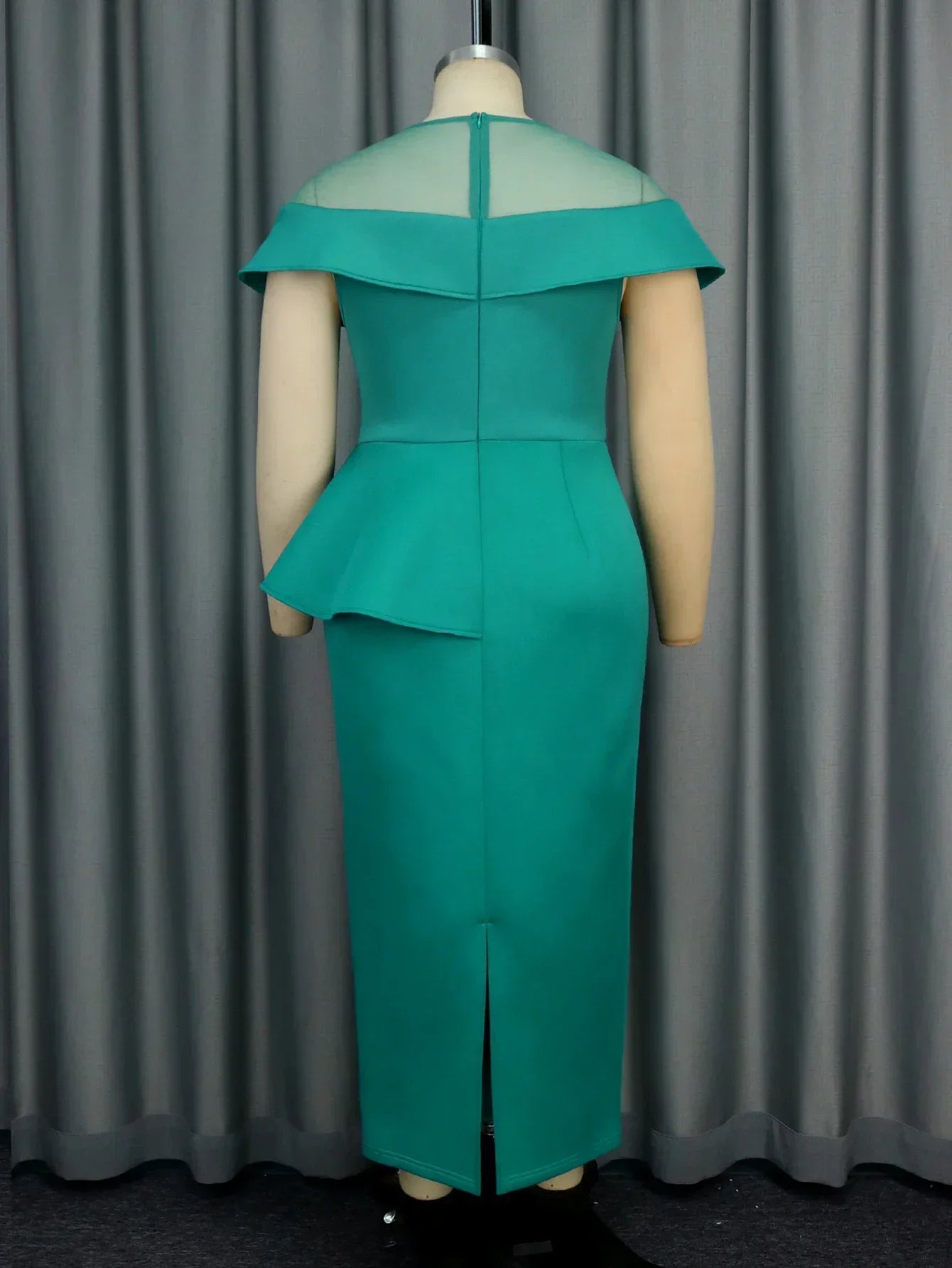 Maxy Women Elegant Green Long Evening Party Dress O Neck Cape Sleeve Appliques Peplum Package Hip Wedding Birthday Banquets Clothing