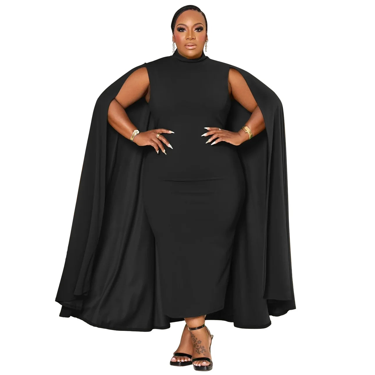 Maxy Plus Size Elegant Solid Women Dress Spring Long Cloak Sleeves Bodycon Party Dresses Oversized African Style Office Lady Vestidos