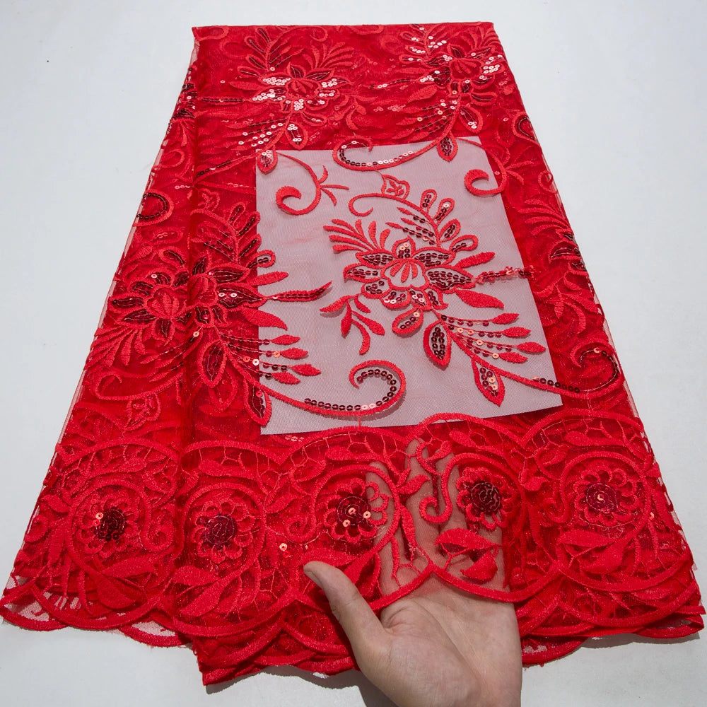 Maxy French Mesh Lace Fabric High Quality Embroidered Sequins African Lace Fabric Nigerian Net Wedding Dress for Women Sew A3828