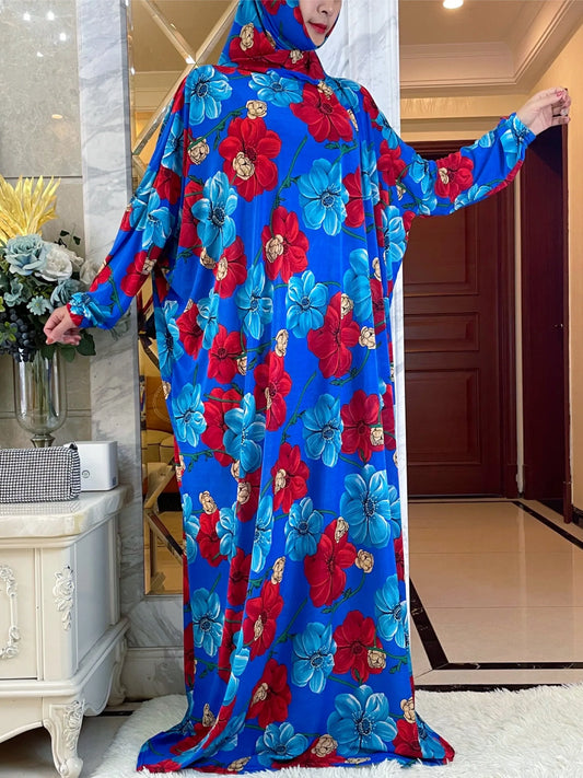 Maxy Muslim Women Hooded Turkey-African Prayer Garment Kaftan Dress With Hijab Floral Prints Dubai Saudi Robe Ramadan