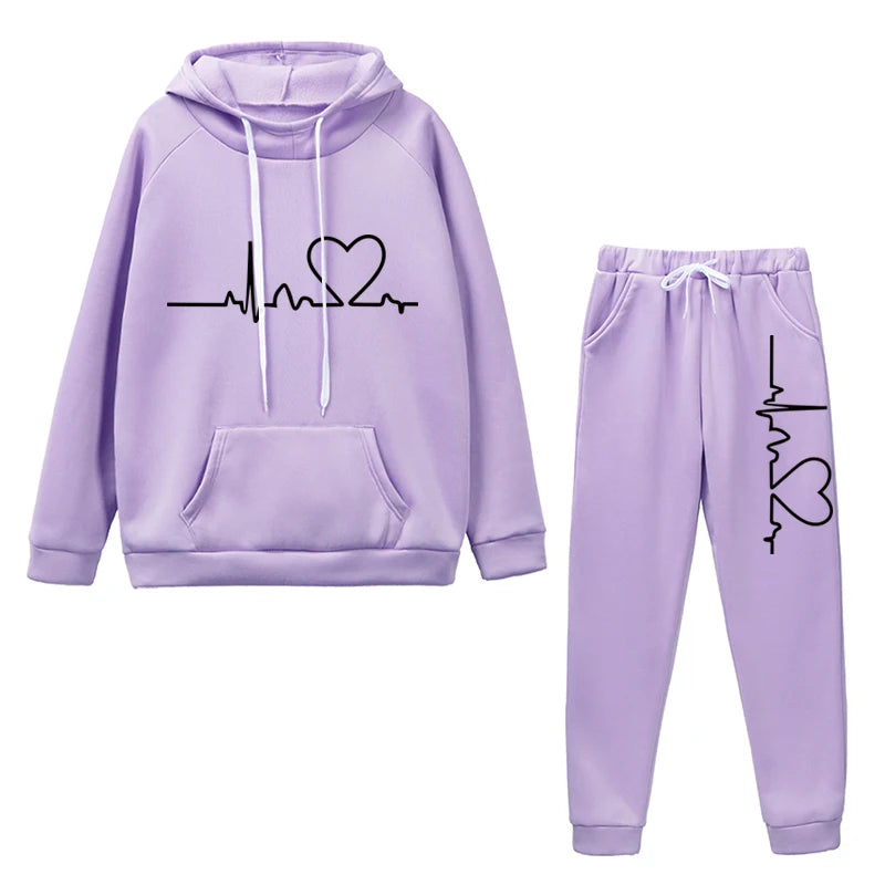 Zay Women's 2-piece Set, Hooded Sweatshirt and Printed Pants, Running Sportswear, Girls' Warm Sportswear, Autumn And Winter