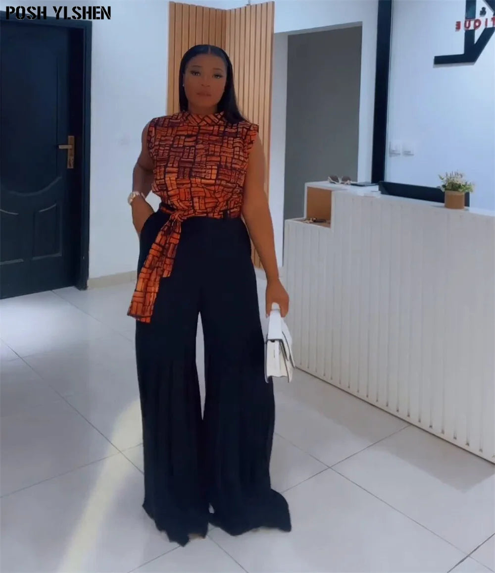 Maxy Pleated Pants Two Piece Set Clothes for Women African Dresses Vacation Outfits Summer Dashiki Ankara Turkey Suit Plus Size