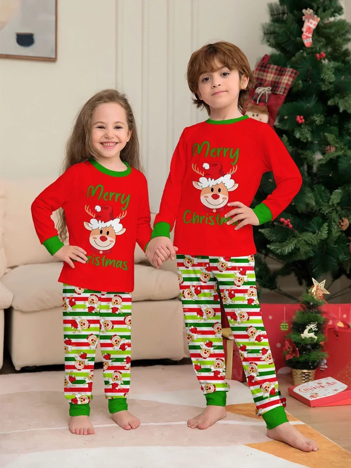 Merry Christmas Baby Boys Girls Pajamas Set Cartoon Deer Print 2 Pieces Suit Sleepwear Children's Matching Sets Soft Cute Pyjama