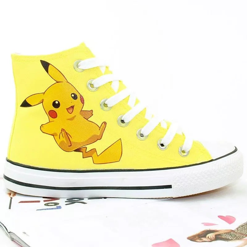 Maxy Pikachu Hot selling high top canvas shoes for women men's plus size cute student white sports shoes couple black casual shoes