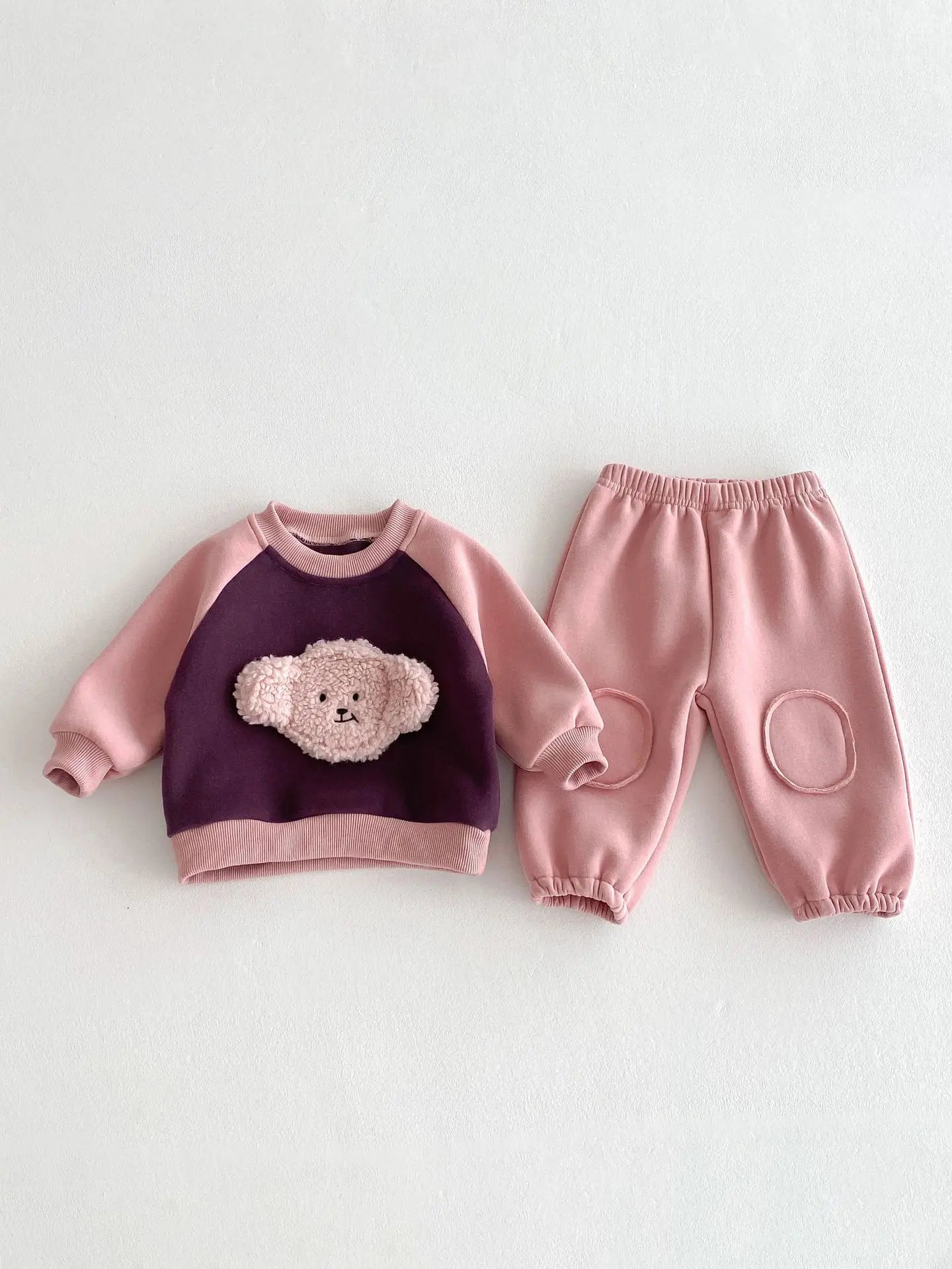 Maxy 2024 Winter New Baby Fleece Warm Clothes Set Infant Girls Bear Sweatshirt + Pants 2pcs Suit Plus Velvet Thick Boys Warm Outfits