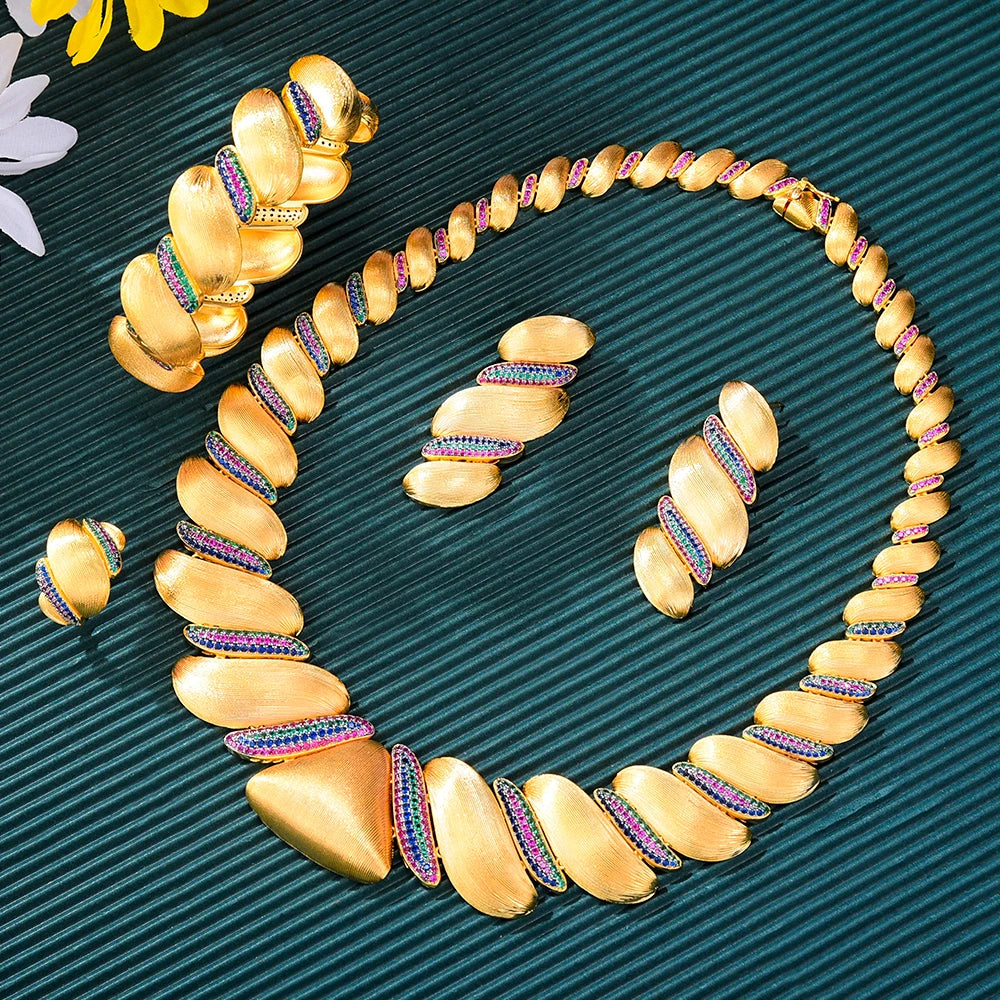 Amay New Trendy Triangle 4Pcs African Jewelry Set for Women Wedding Luxury Indian Dubai Cubic Zirconia Bridal Necklace Earring