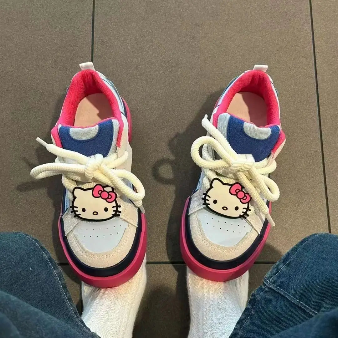 Maxy Sanrioed Hello Kitty Sneakers Kawaii Women's Shoes Fashion Breathable Sports Shoes Leather Cartoon Cute Pochacco Girl Skateboard