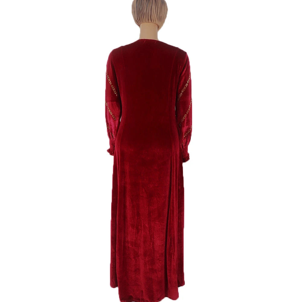 Plus Size African Dresses for Women Velvet Diamonds Evening Wedding Maxi Dress Kaftan Dubai Abaya Elegant Ankara Dashiki Robe