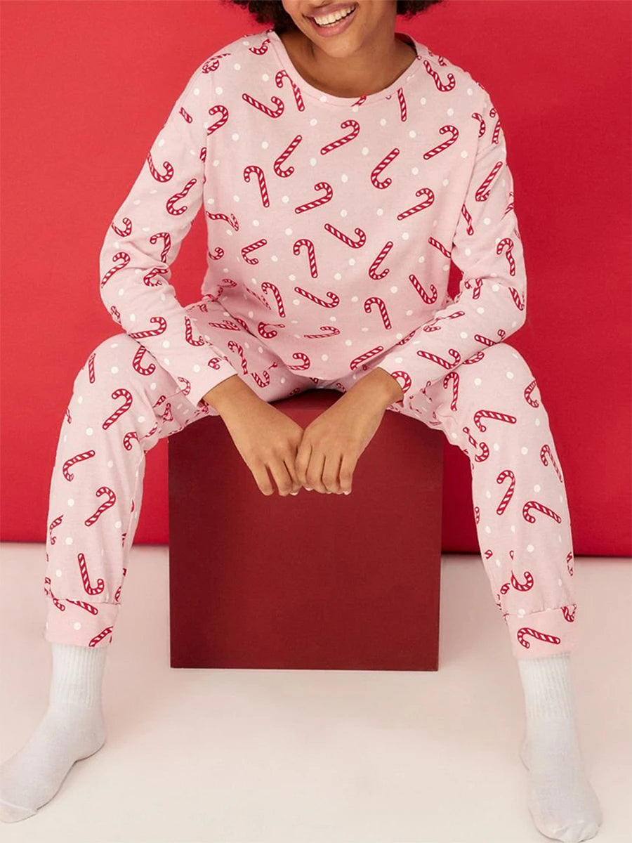 Maxy Christmas Pajamas Set Print Long Sleeves Shirt and Elastic Pants for Loungewear Soft Sleepwear