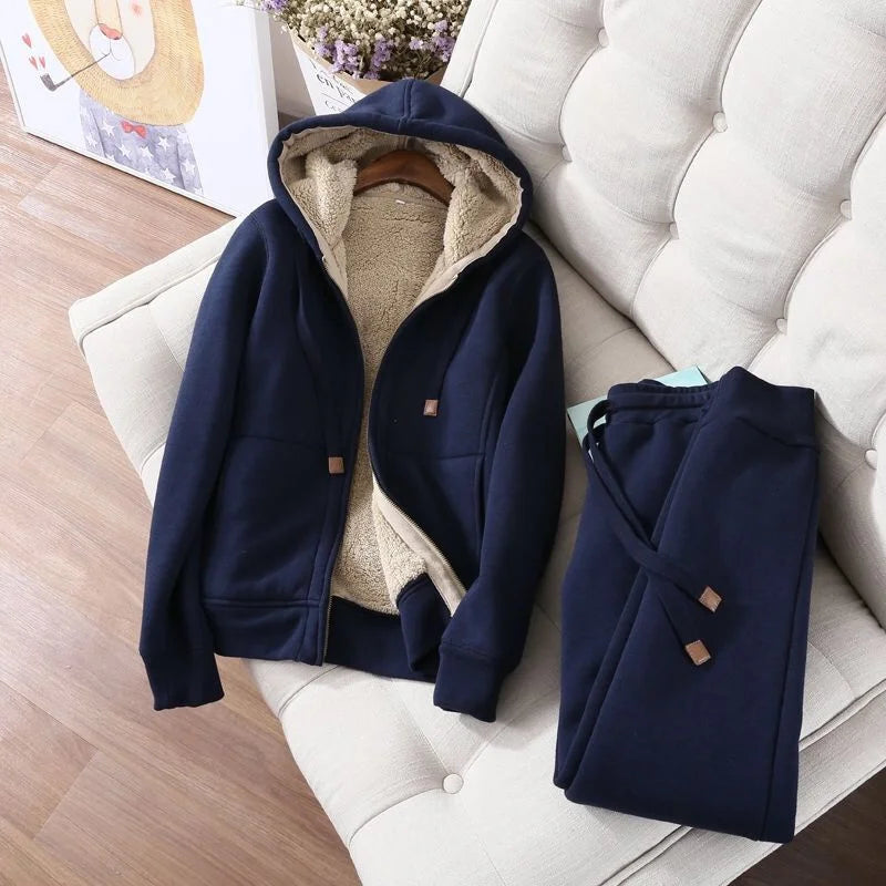 Maxy Autumn Winter Sweatshirt Sweatpants Two-piece Suit Women Fleece Thicken Sports Casual Sets Hoodies Coat Trousers 2-piece Sets