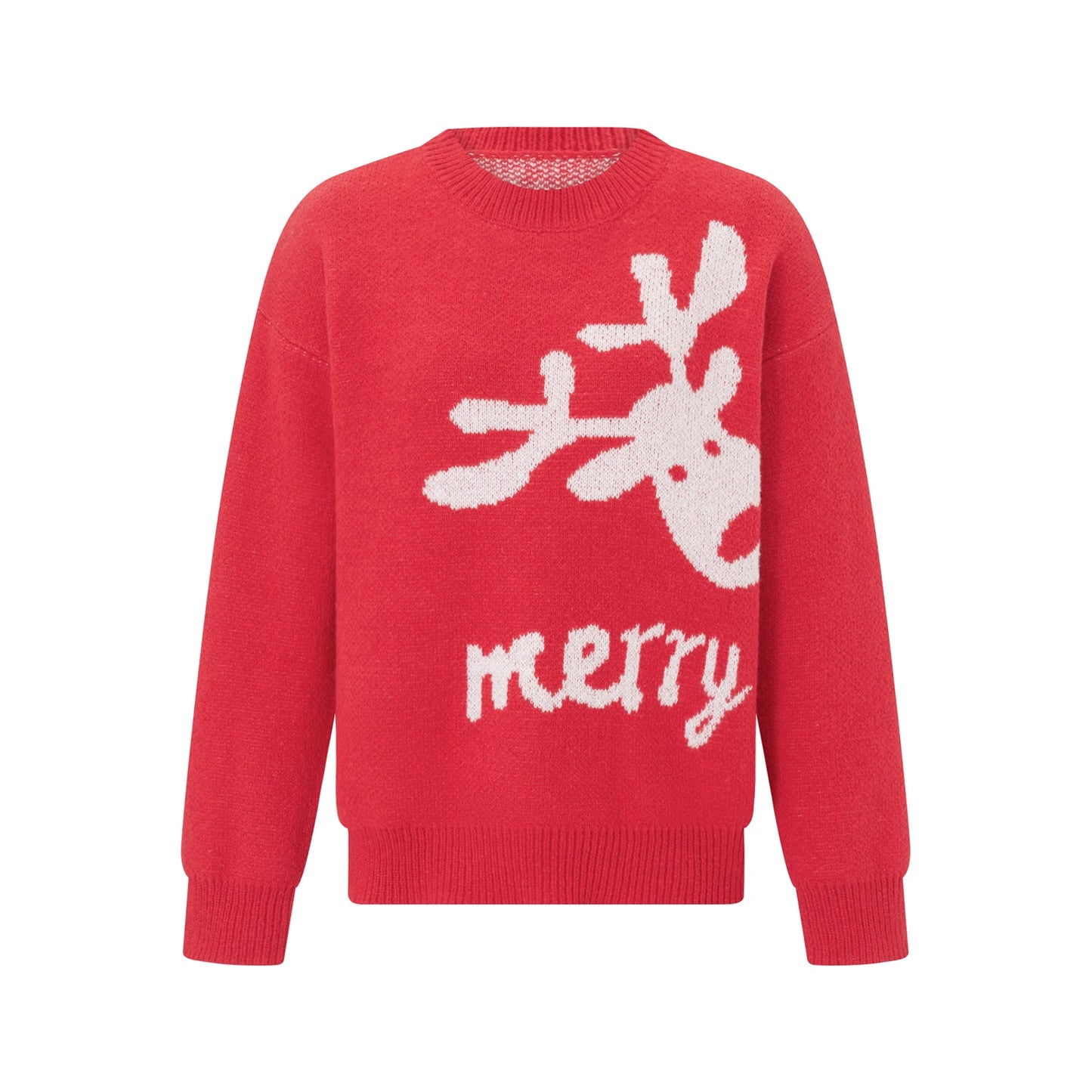 Maxy Matching Christmas Sweater, Long Sleeve Crew Neck Cartoon Elk Pullover Family Sweater Winter Clothes