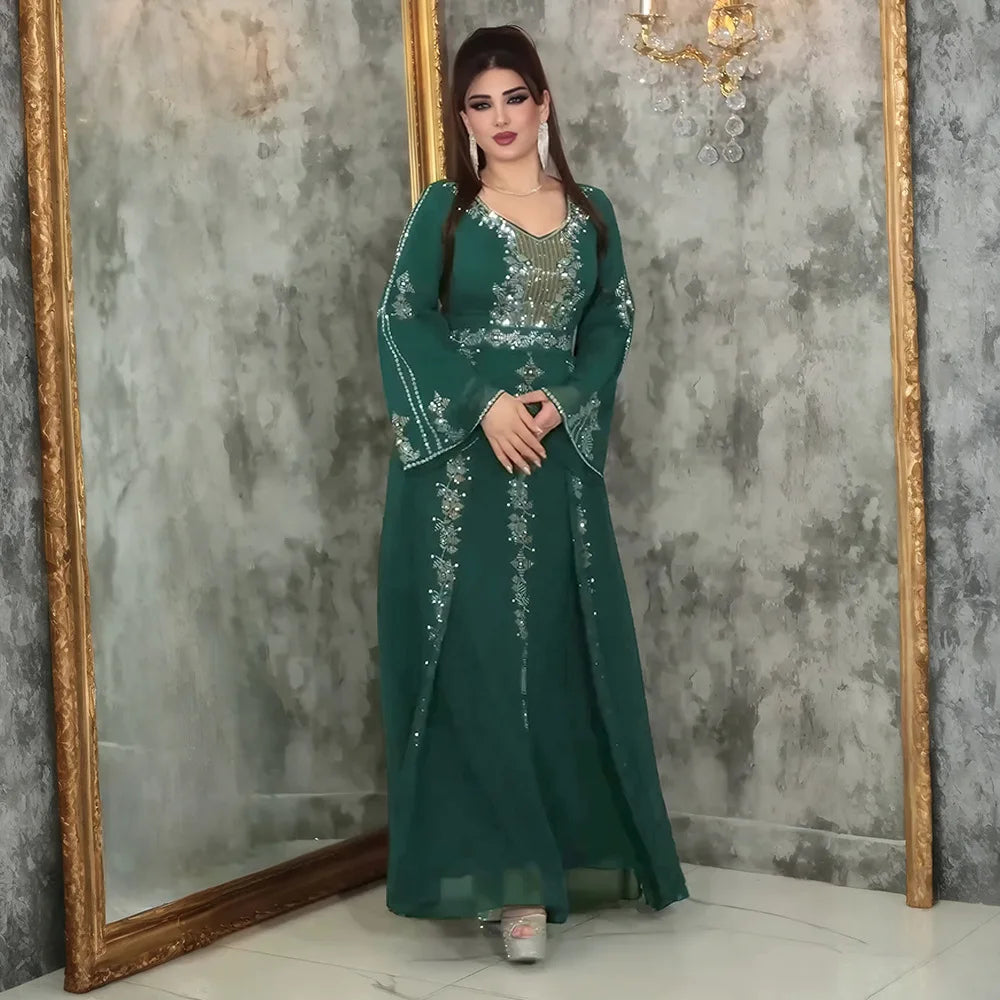 Maxy Muslim Women Diamonds Maxy Dress Evening Party Gown Dubai Abaya Turkey Kaftan Kebaya African Dresses Islam Jalabiya Caftan Robe