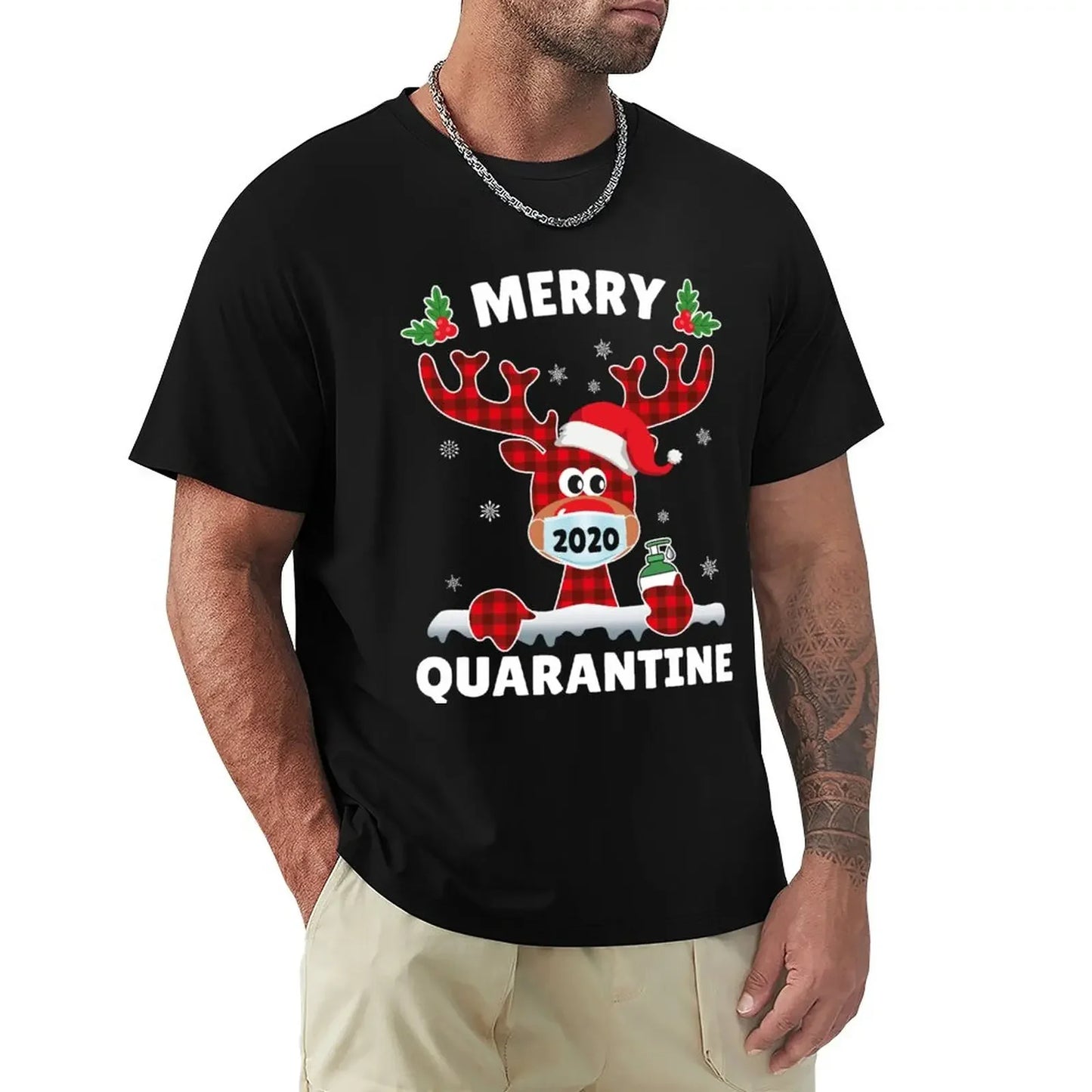 Merry Quarantine Christmas 2024 Max Reindeer Mask Family Pajamas T-Shirt summer clothes animal Prin for boys clothes for men