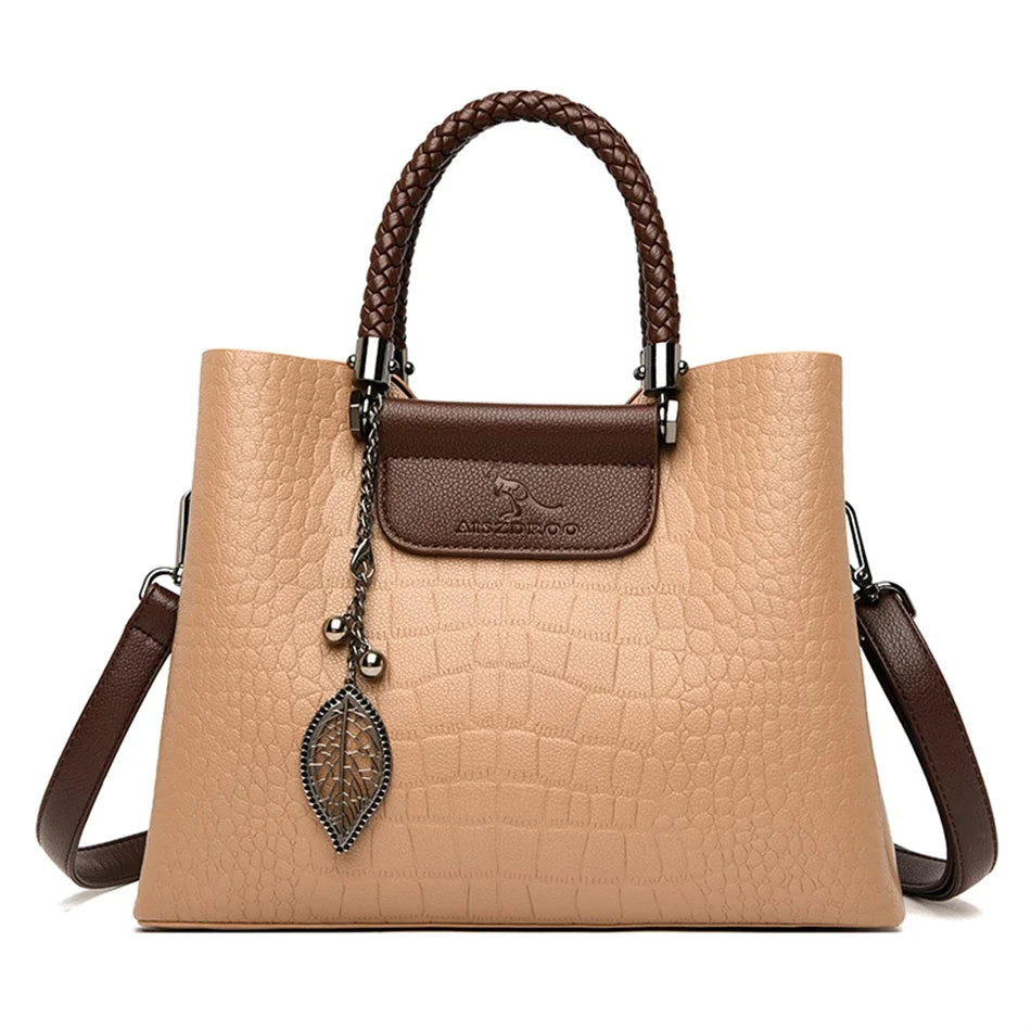 Maxy Genuine Brand Leather 3 Layers Alligator Crossbody Bag for Women Female Shoulder Messenger Sac Luxury Designer Ladies Handbags