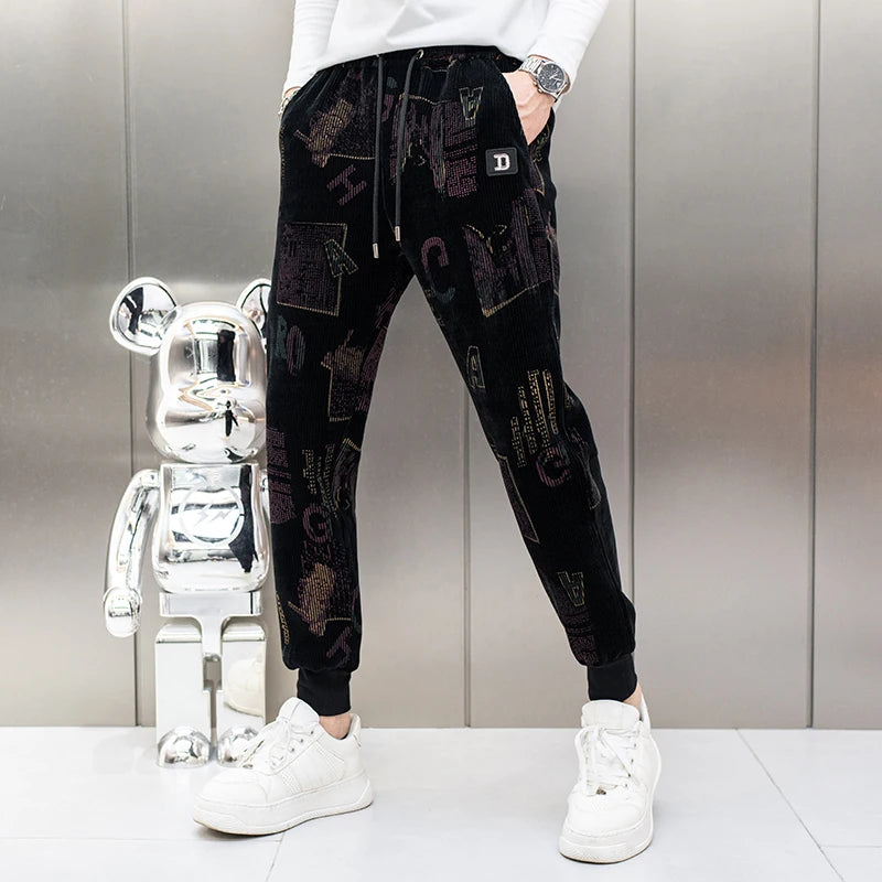 Maxy Retro Casual Pants Men's Autumn Winter Corduroy Elastic Slim Jogger Sweatpants Large Size Sports Fitness Jogging Tracksuits