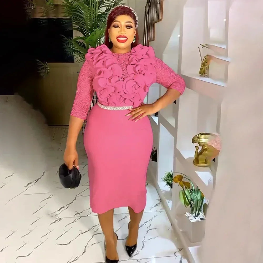 Maxy Plus Size Party Dresses for Women New Dashiki Ankara Lace Evening Gowns Turkey Outfits Robe Africa Clothing