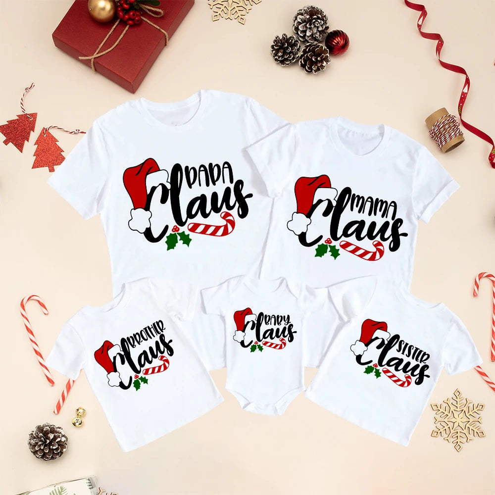 Christmas Family Matching Outfits Dad Mom Daughter Son and Baby Bodysuits Short Sleeve Tops Xmas Party Clothes Casual Family Set