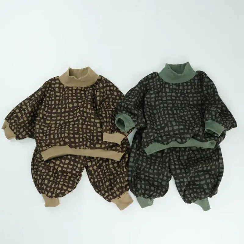 Babs Winter New Children Fleece Plaid Sweatshirt Set Corduroy Boys Girls Plus Velvet Thick Lantern Pants Warm Suit Kids Outfits