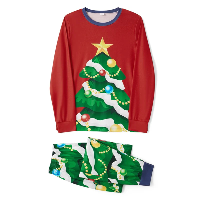 Family Matching Christmas Pajamas Baby Romper Dog Clothes Christmas Tree Print Tops and Pants Sleepwear Set