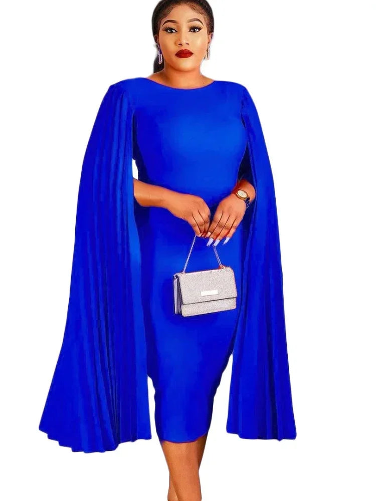 Women Bodycon Maxy Dress Party Cloak Pleated Sleeves Sheath Christmas Celebrate Homecoming African Gowns Female Spring 2024 Robes New