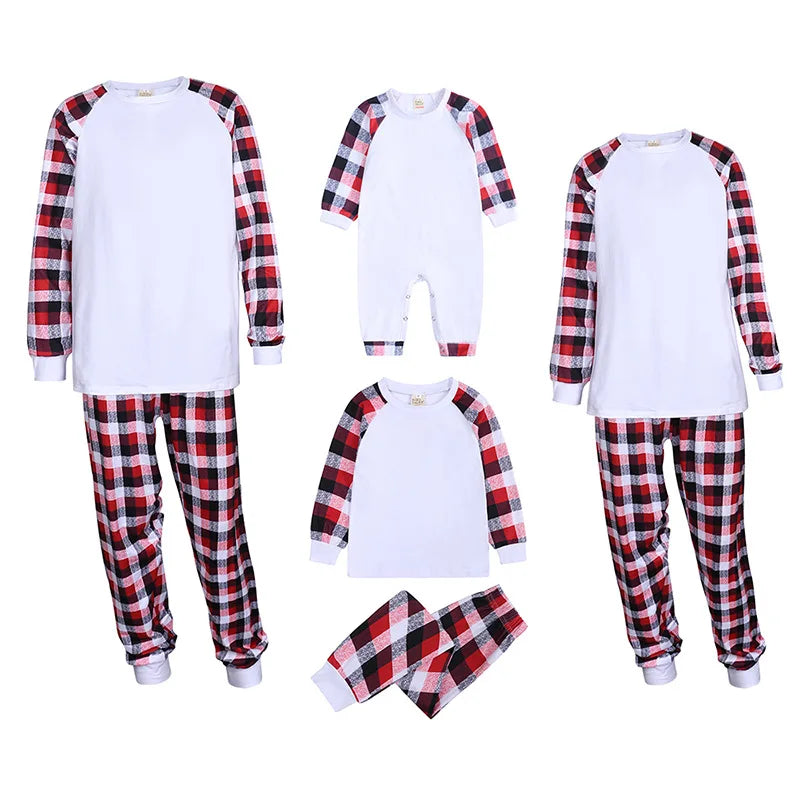 Sublimation Blank Long Tshirts New Year Christmas Parent-child Clothes Christmas Matching Pajamas Mother Father Kids Sleepwear