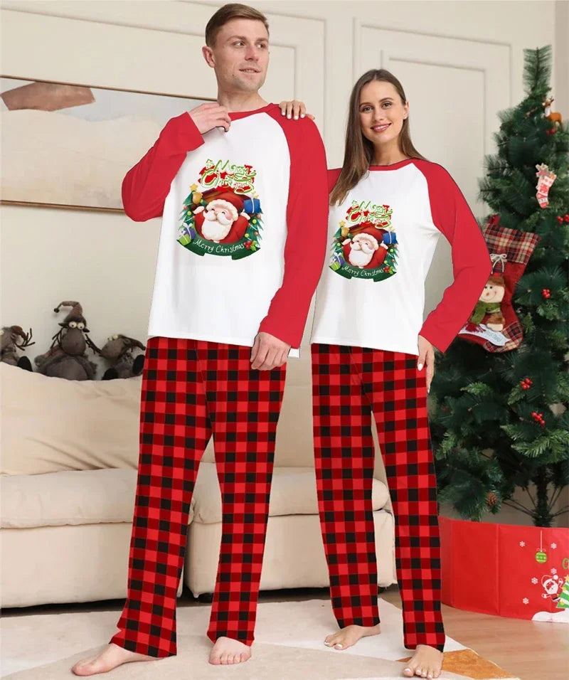 Maxy Winter Christmas Pyjamas Santa Plaid Pattern Family Matching Outfits Adults Kids Clothing Set 2 Pcs Home Suit Xmas Look Pjs