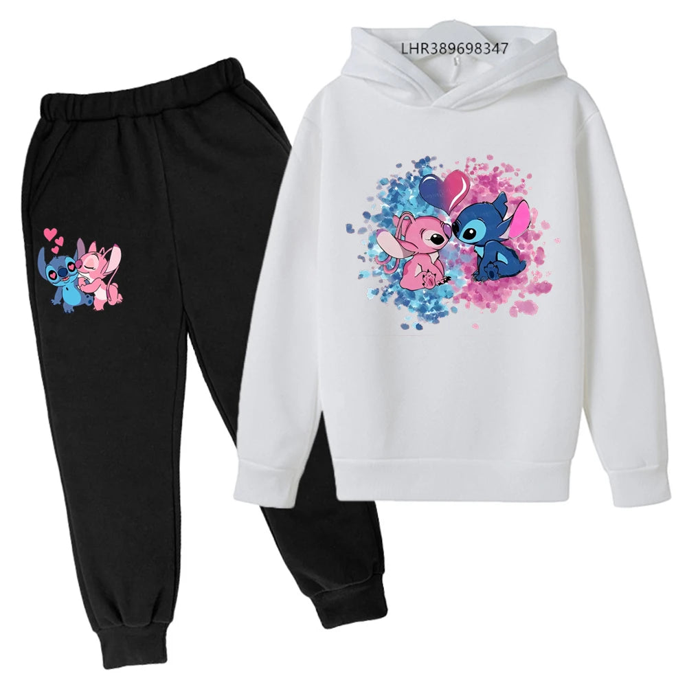 Babs Children Hoodie Stitch Cartoon Print Sweatshirt +Pants Boys Girls Toddler age 3-12 Girls Clothes Pullover Sport Kids Set