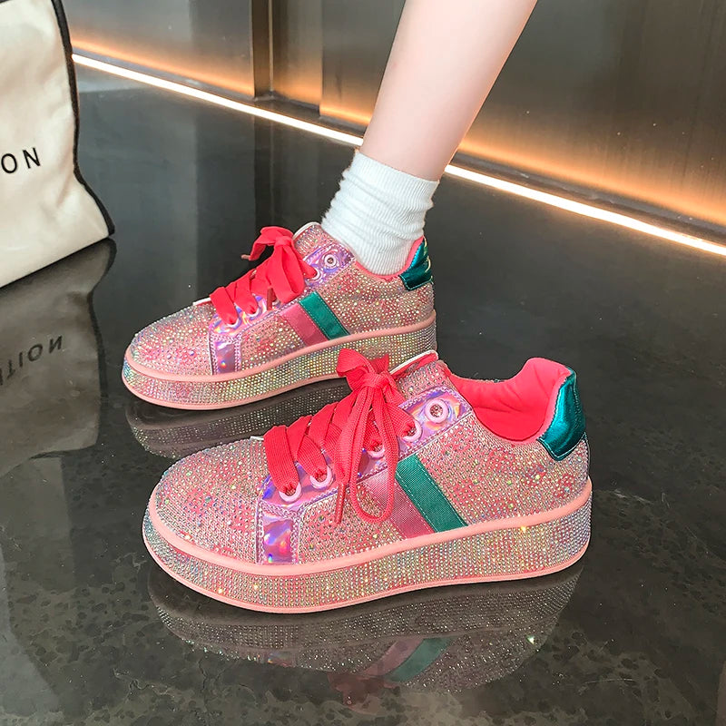 Women Sneakers 2024 New Sparkles Luxury Platform Designer Shoes for Woman Trainers Rhinestone Fashion Casual Sneakers Women