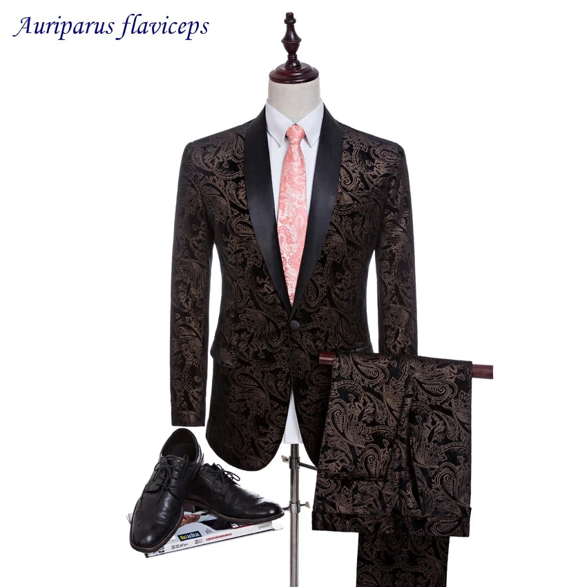 Maxy Suits Printed Velvet Suits for Men Groomsman Suit Custom-Made Wedding Suits (Jacket+pants)