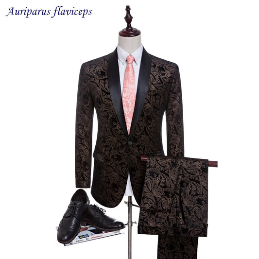 Maxy Suits Printed Velvet Suits for Men Groomsman Suit Custom-Made Wedding Suits (Jacket+pants)