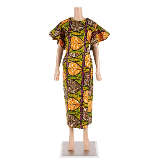 Maxy African Women Clothing Wax Print Kitenge Designs Butterfly Sleeve Dress WY8313