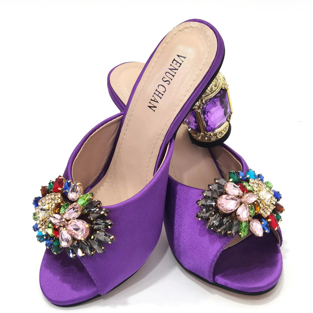 Maxy Latest Green Color Pumps Shoe Summer High Heels Italy Women Wedding Shoes Rhinestone Elegant Women Summer Slipper Shoes